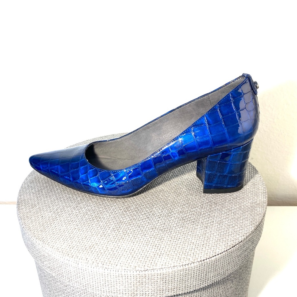Nwob Stuart Weitzman Croc Embossed Block Heel Pump - image 4